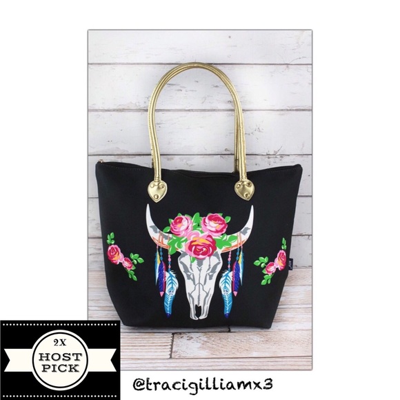 Tres Belles Boutique Handbags - Free Spirit Steer Black Shoulder Tote